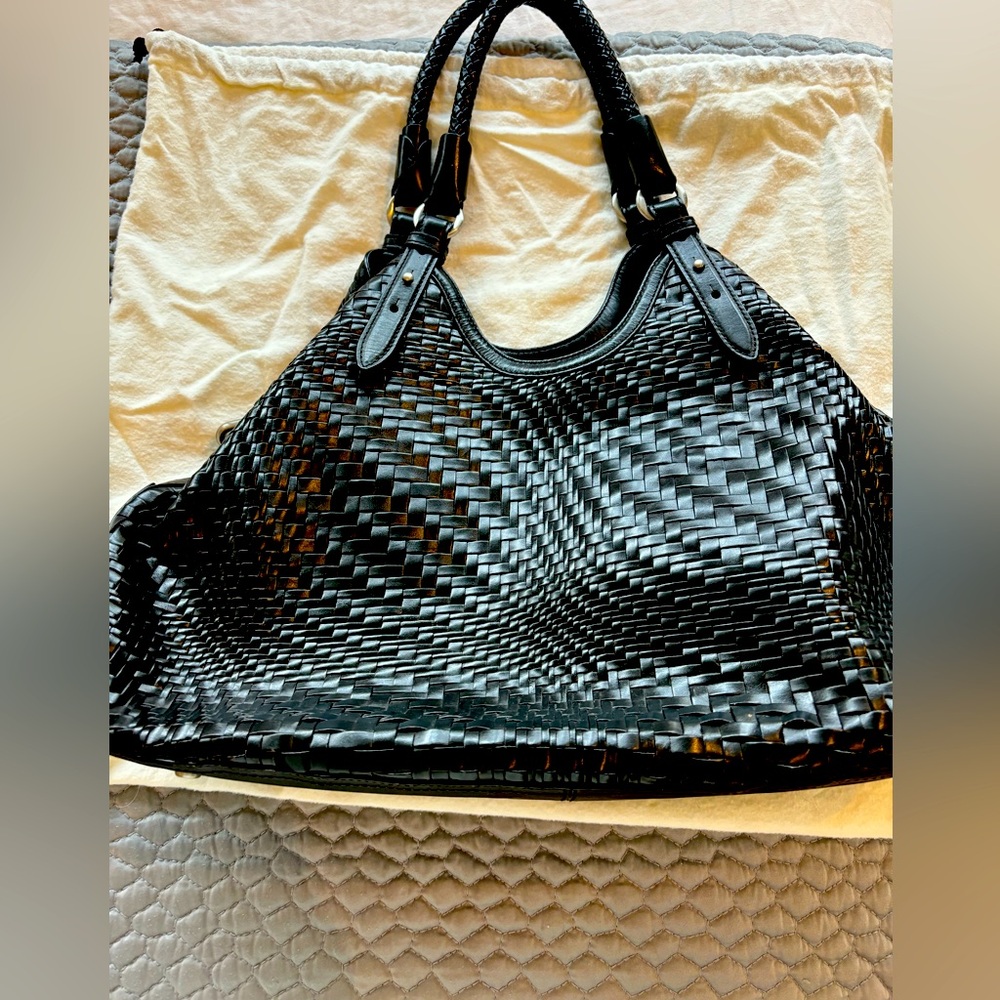 Cole Haan Black Woven Leather Tote